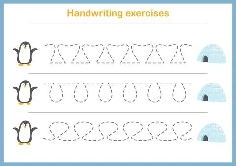 Basic writing exercises. Trace line worksheets for children. Preschool handwr Illustrazione stock