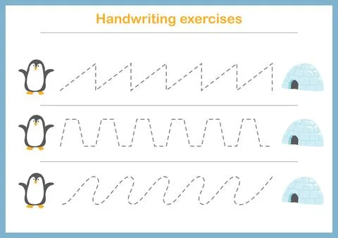 Basic writing exercises. Trace line worksheets for children. Preschool handwr Stock Illustration
