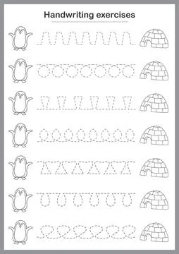 Basic writing exercises. Trace line worksheets for children. Preschool handwr Stock Illustration