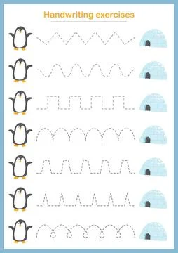 Basic writing exercises. Trace line worksheets for children. Preschool handwr Stock Illustration