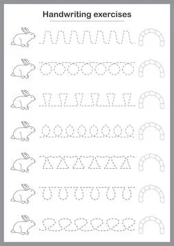 Basic writing exercises. Trace line worksheets for children. Preschool handwr Stock Illustration