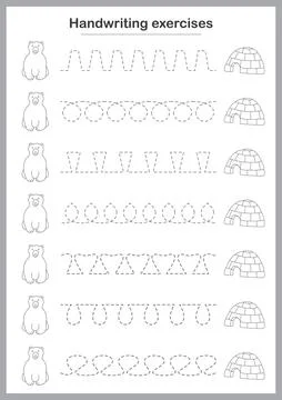 Basic writing exercises. Trace line worksheets for children. Preschool hand.. Stock Illustration