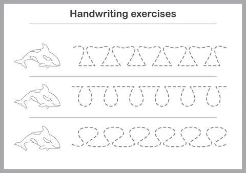 Basic writing exercises. Trace line worksheets for children. Preschool handwr Stock Illustration
