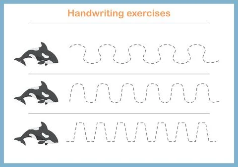 Basic writing exercises. Trace line worksheets for children. Preschool handwr Stock Illustration