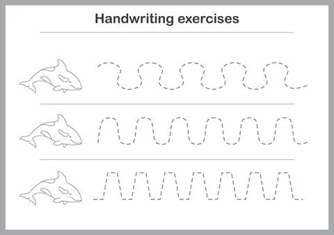 Basic writing exercises. Trace line worksheets for children. Preschool handwr Stock Illustration