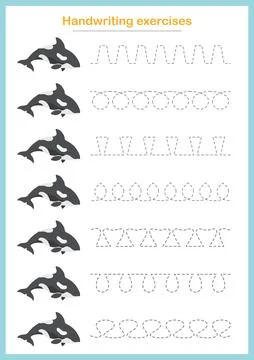 Basic writing exercises. Trace line worksheets for children. Preschool handwr Stock Illustration