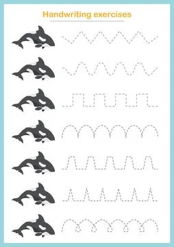 Basic writing exercises. Trace line worksheets for children. Preschool handwr Stock Illustration