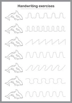 Basic writing exercises. Trace line worksheets for children. Preschool handwr Stock Illustration