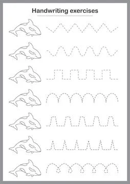 Basic writing exercises. Trace line worksheets for children. Preschool handwr Stock Illustration
