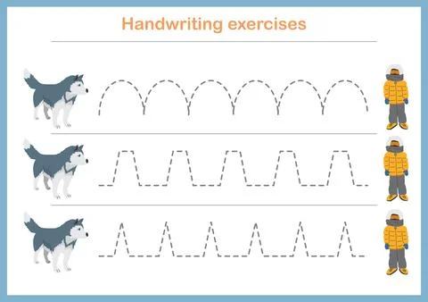 Basic writing exercises. Trace line worksheets for children. Preschool hand.. Stock Illustration