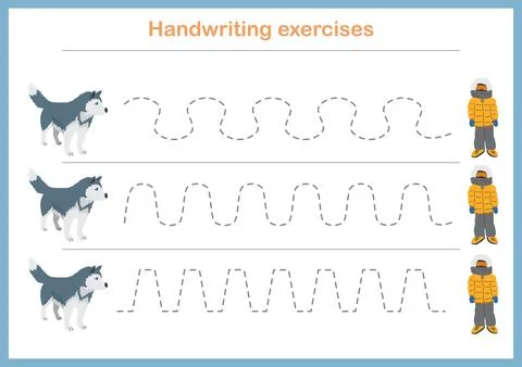 Basic writing exercises. Trace line worksheets for children. Preschool handwr Illustrazione stock