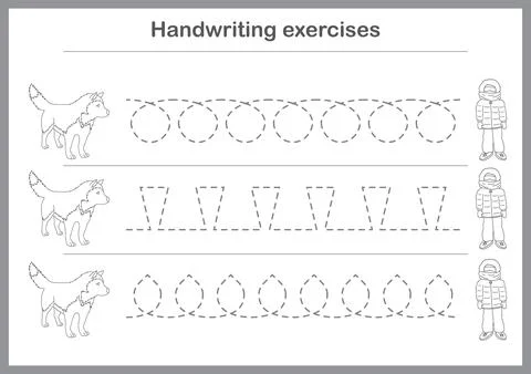 Basic writing exercises. Trace line worksheets for children. Preschool hand.. Stock Illustration