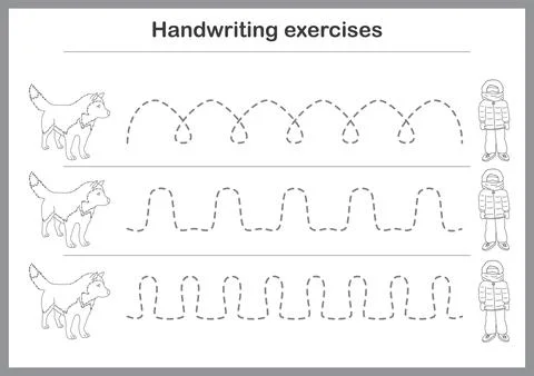 Basic writing exercises. Trace line worksheets for children. Preschool hand.. Stock Illustration