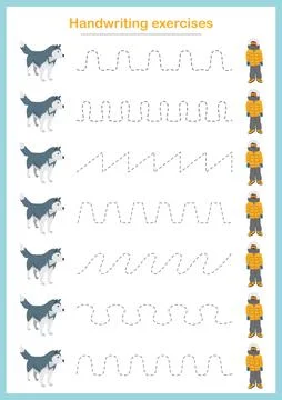 Basic writing exercises. Trace line worksheets for children. Preschool hand.. Stock Illustration