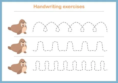 Basic writing exercises. Trace line worksheets for children. Preschool hand.. Stock Illustration