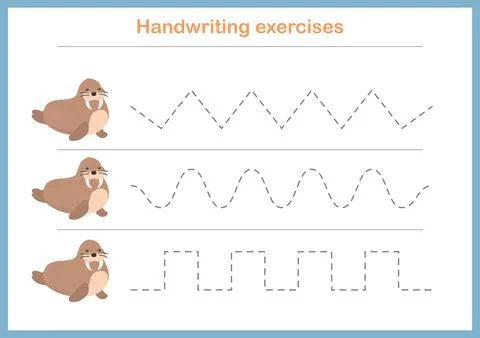 Basic writing exercises. Trace line worksheets for children. Preschool handwr Stock Illustration