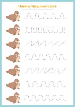 Basic writing exercises. Trace line worksheets for children. Preschool handwr Stock Illustration