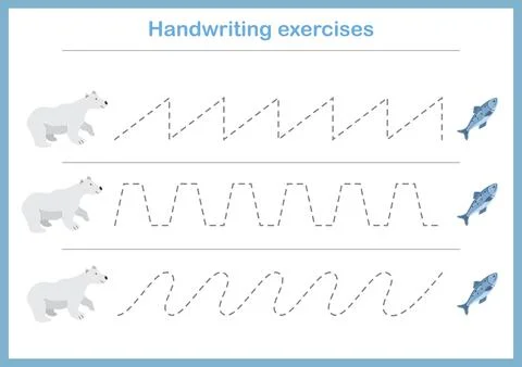 Basic writing exercises. Trace line worksheets for children. Preschool handwr Illustrazione stock