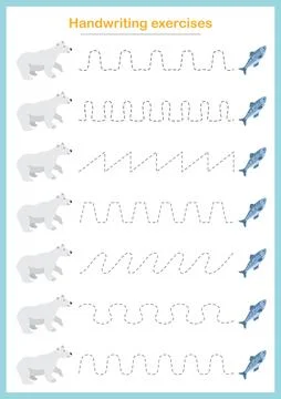 Basic writing exercises. Trace line worksheets for children. Preschool handwr Illustrazione stock