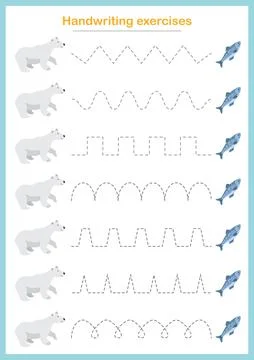 Basic writing exercises. Trace line worksheets for children. Preschool handwr Stock Illustration