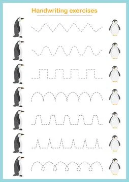 Basic writing exercises. Trace line worksheets for children. Preschool hand.. Stock Illustration