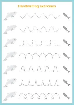 Basic writing exercises. Trace line worksheets for children. Preschool hand.. Stock Illustration