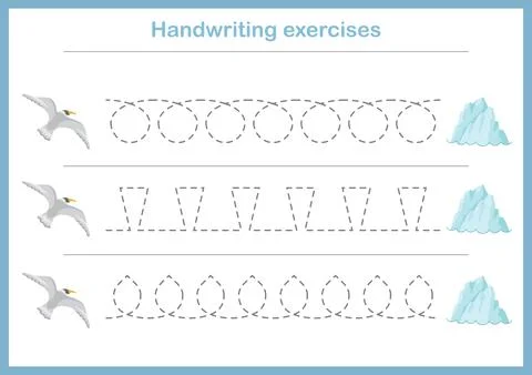 Basic writing exercises. Trace line worksheets for children. Preschool handwr Stock Illustration