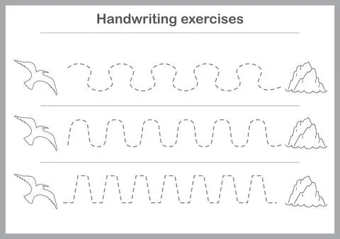 Basic writing exercises. Trace line worksheets for children. Preschool handwr Stock Illustration