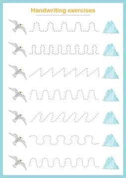 Basic writing exercises. Trace line worksheets for children. Preschool handwr Stock Illustration