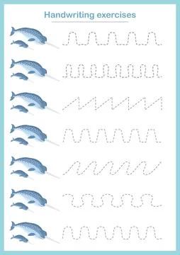 Basic writing exercises. Trace line worksheets for children. Preschool handwr Stock Illustration