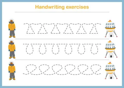 Basic writing exercises. Trace line worksheets for children. Preschool hand.. Stock Illustration