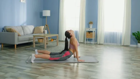 Basic Yoga Poses by Woman Video stock 128423285