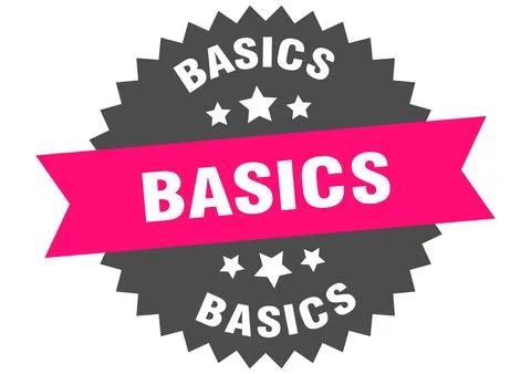 Basics. basics round pink label isolated on transparent background Stock Illustration