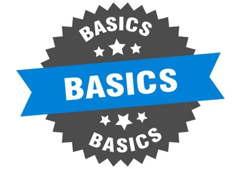 Basics round isolated ribbon label. basics sign Stock Illustration