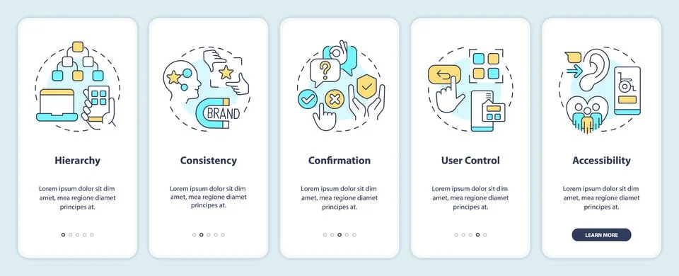 Basics of user experience design onboarding mobile app screen Stockillustratie