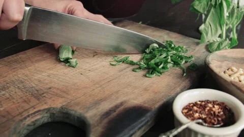Basil Chiffonade Stock Footage 78648788