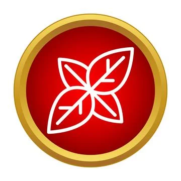 Basil herb leaves vector icon in red circle Stock Illustration