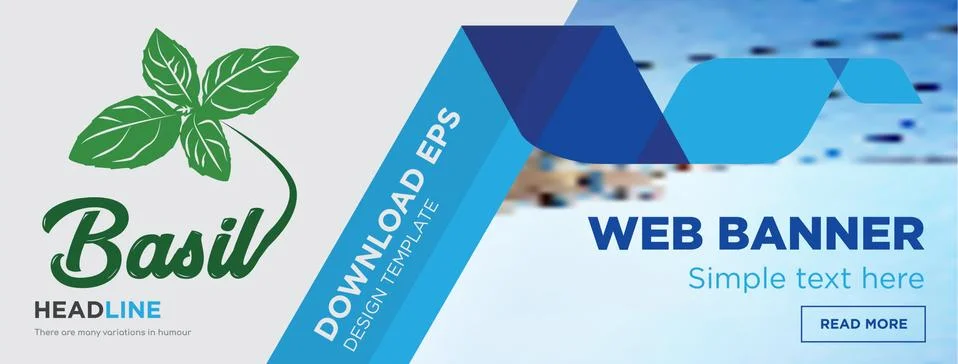 Basil horizontal webpage banner template design with flat icon and blue Illustrazione stock gratuita