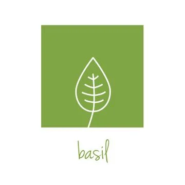 Basil icon on green square Stock Illustration