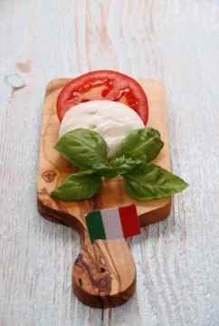 Basil leaf, mozzarella cheese, tomato slice Stock Photos