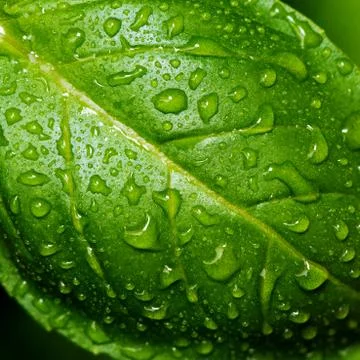Basil leaf with water drops Stock Photos
