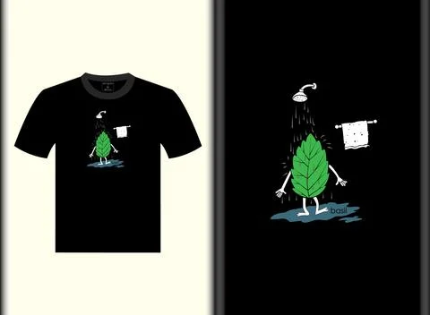 Basil Leaves Vector T-Shirt Design Stock Illustration