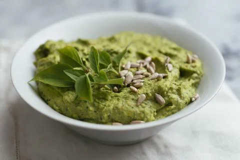 Basil, Spinach Hummus Stock Photos