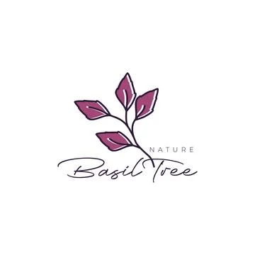 Basil tree leaves nature purple line style minimalist feminine simple logo .. Stock Illustration