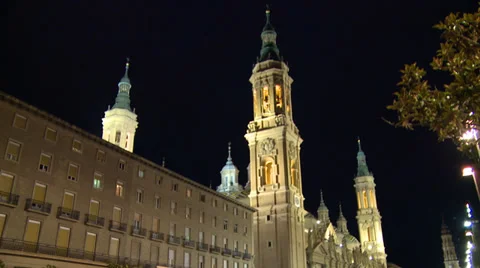 Basilica and square, at night Stock Footage 39324363