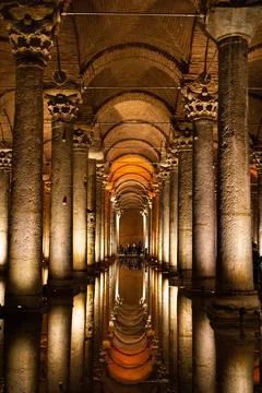 The Basilica Cistern is the largest of several hundred ancient cisterns under Stock Photos