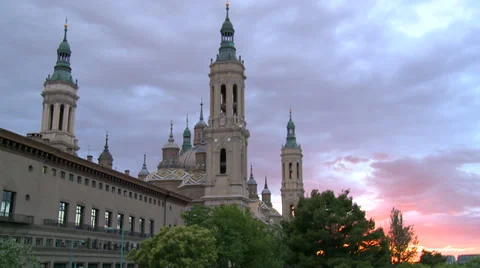 Basilica by the river - sunset with clouds Stock Footage 38715529