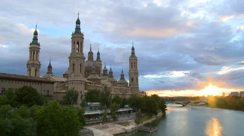 Basilica by the river - Time lapse sunset with moving clouds Stock Footage 38715106