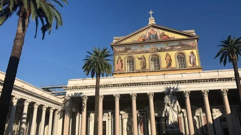 Basilica of Saint Paul Outside the Walls in Rome, Italy Stock Footage