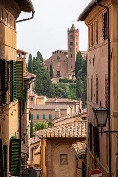 Basilica San Clemente in Santa Maria dei Servi seen from the Siena city cente Stock Photos